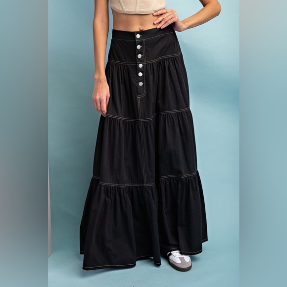 A-Line Tiered Button Up Maxi Skirt - eesome - Picture 7 of 7